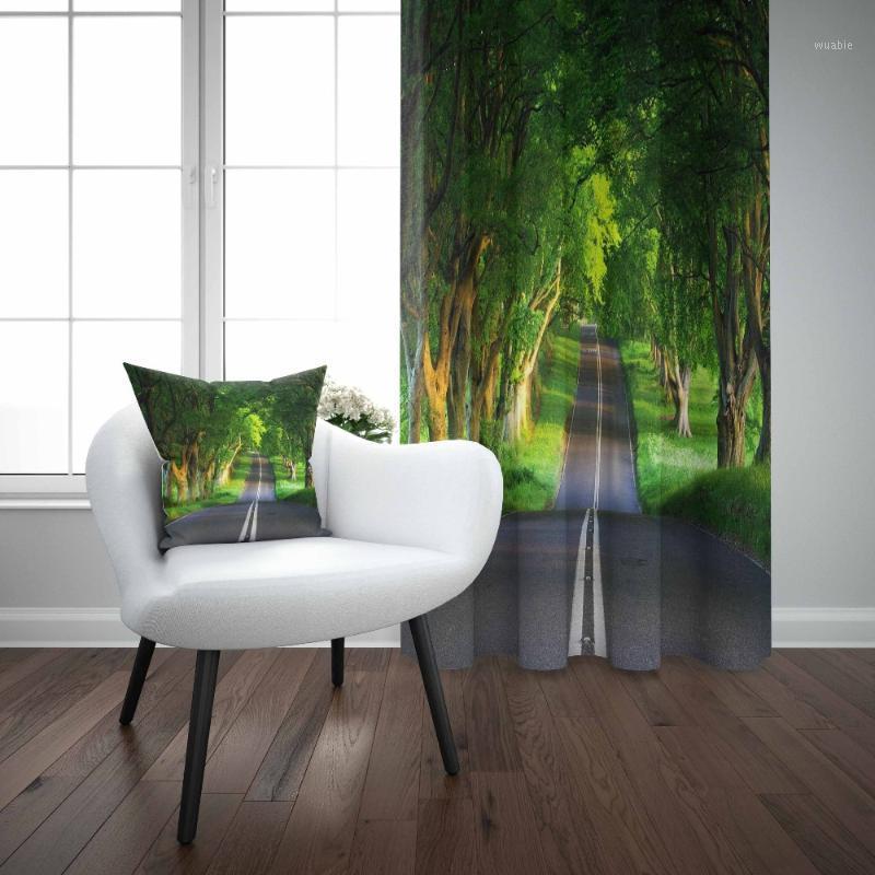 

Else Green Trees Jungle in Road Highway Nature Floral 3d Print Living Room Bedroom 1 Panel Set Curtain Combine Gift Pillow Case1, As pic