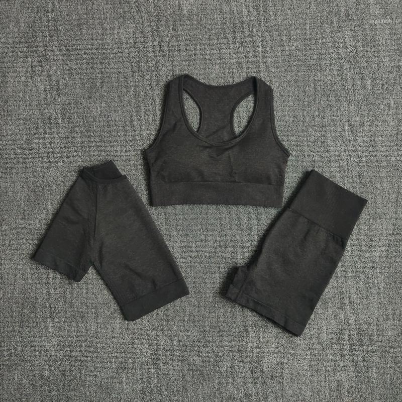 

Seamless Women Yoga Set Gym Clothes Sports Bra Fitness Crop Top Short Sleeve Shirt High Waist Shorts Sports Suits Athletic Wear1, Black