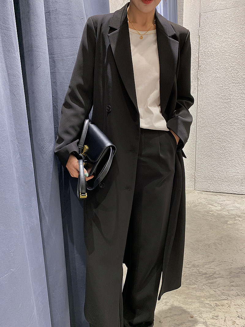 

2021 New Elegant Girl's Fashionable Black Korean Women's Blazer Autumn Fashion Long Retro Office Jacket Lady Wear Female Coat Loose WE1H