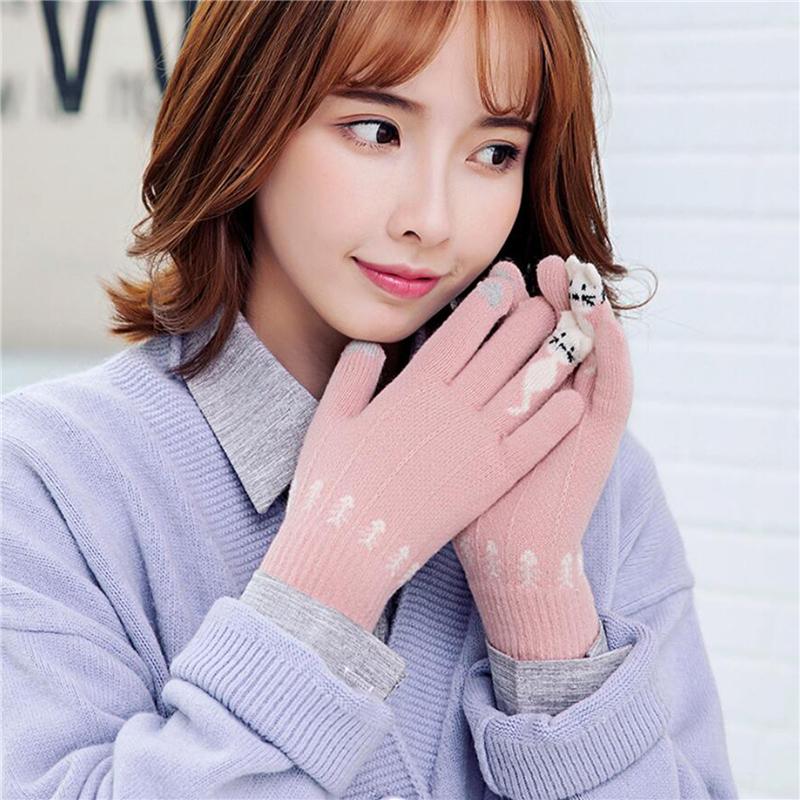 

Five Fingers Gloves Winter Touch Screen Women Men Warm Stretch Knit Mittens Imitation Wool Full Finger Guantes Female Crochet Thicken