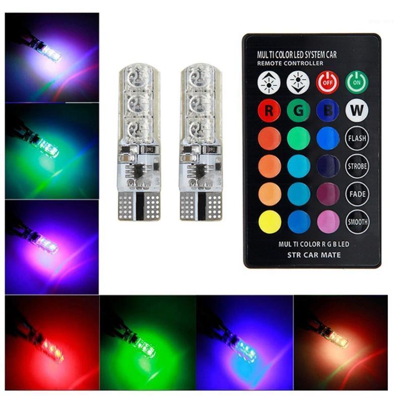 

2Pcs/Set Car LED Lamp T10 RGB Suit With Remote Controller External Clearance Width Parking Light Car Dome Reading Light1, As pic