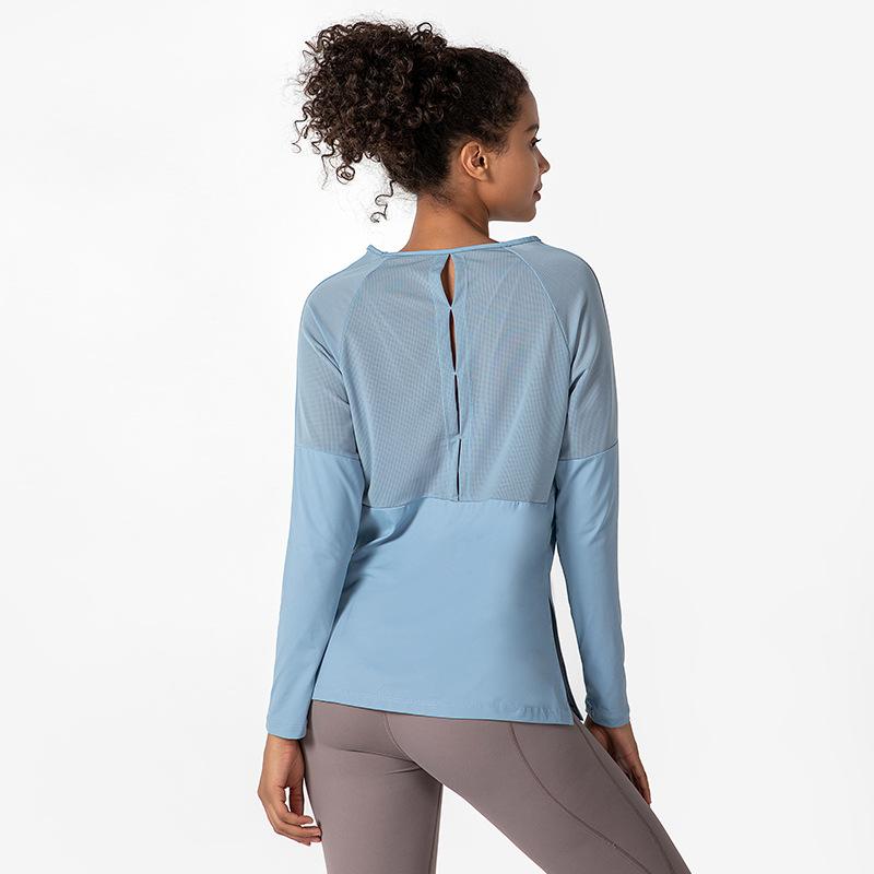 

Loose mesh breathable sports top women' long-sleeved sports fitness clothes quick-drying T-shirt GYM long-sleeved yoga clothes, Black