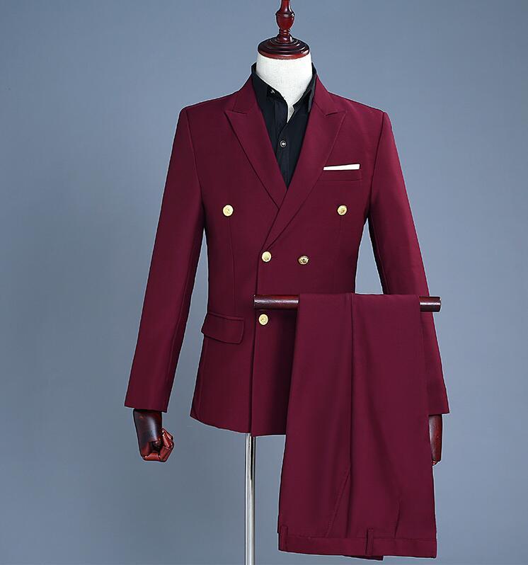 

Double-breasted men suits designs homme terno stage costumes for singers men wine red blazer dance clothes jacket star style