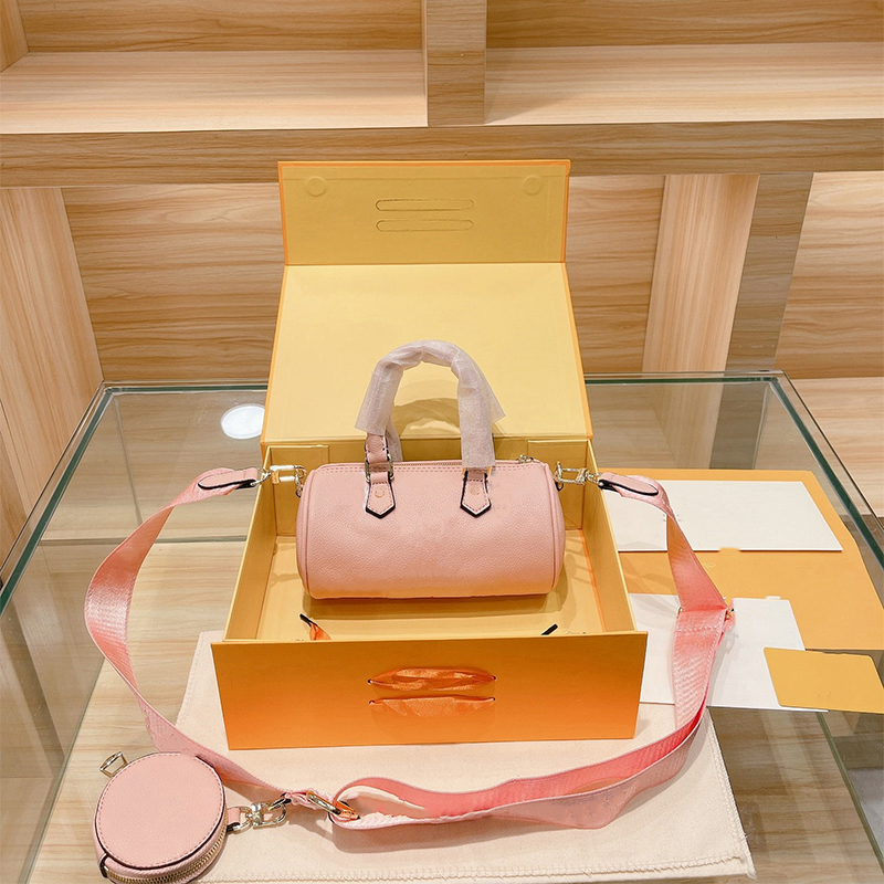 

2022 High End Classic Gradient Printing Shoulder Bags Wide Shoulder Strap + Coin Purse Leather D esigner Wallet Large Capacity Luxury Totes Messenger Bag With Box, Pink