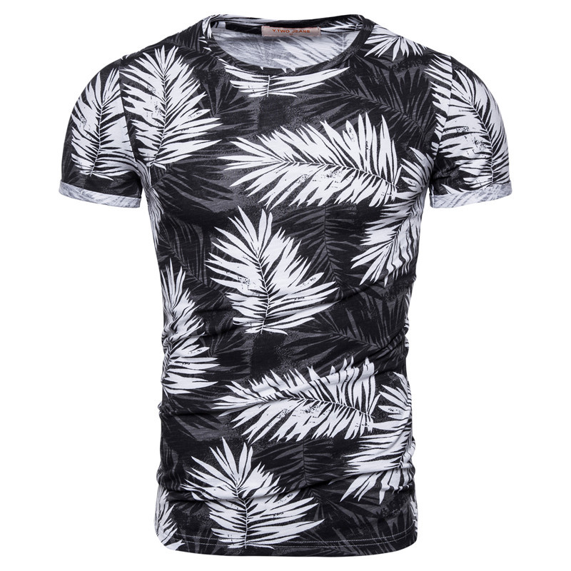 

2020 New Summer Hawaii Beach Style 100% Cotton Print T-shirt Men Soft High Quality Mens Tshirts Streetwear Tops Tees Shirt Men, Black