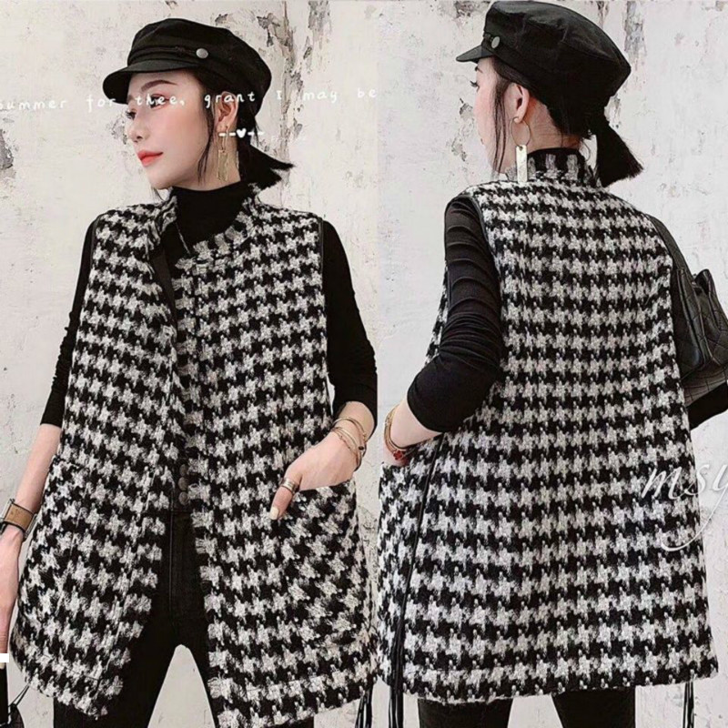 

fall 2021 New winter for women waistcoat chess ladies cardigan tweed vests y169 SA0I, Qianniaoge