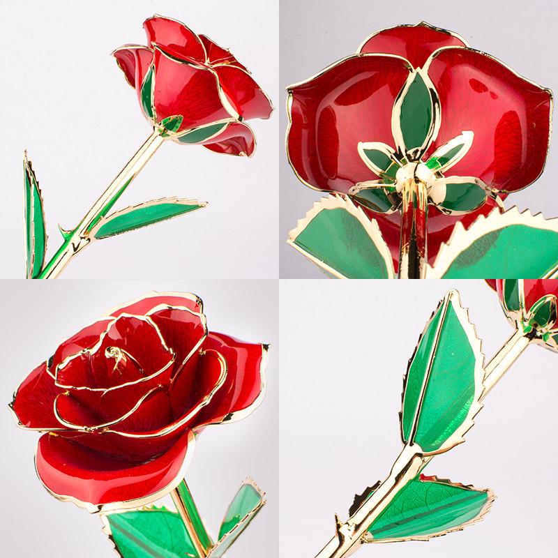 

24k Gold Dipped Rose Flower Artificial Flowers Eternal Rose With Stand Forever Love In Box Birthday Gift For Girls, Pink purple