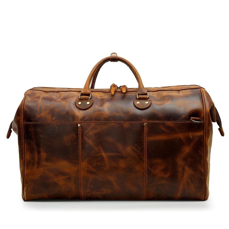 

MAHEU High End Leather Travel Bag Duffle Bags Large Size Luggage Bag Genuine Leather For men male crazy horse bags, Black