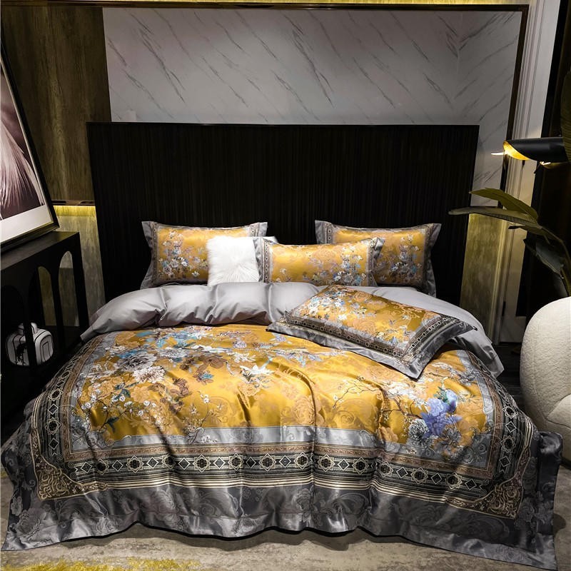 

Luxury Cotton Jacquard Duvet Cover set /King Size 4Pcs Ultra Soft Bedding set Zipper Comforter Cover Bed Sheet Pillowcases 201114, Color 1