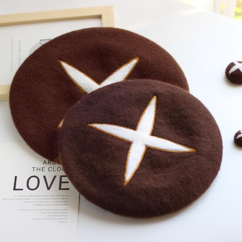 

Handmade Felt Elegant Berets Autumn Winter Warm Parent-child Cute Mushroom Painter Cap Artist Hat Casual Beanie Hat, Adult-56-58cm