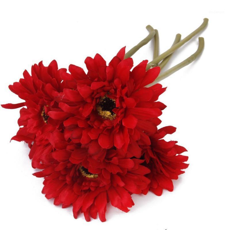 

5pcs Gerbera Daisy Exquisite Artificial Charming Decoration Plant Fake Flower for Party Wedding1, Red