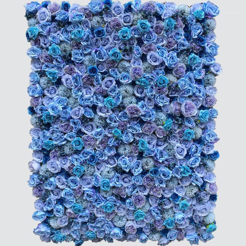 

3D Artificial Flower Wall And Fake Flowers Row Blue Roses Chrysanthemum Wedding Background Decoration GY7951, Gy795