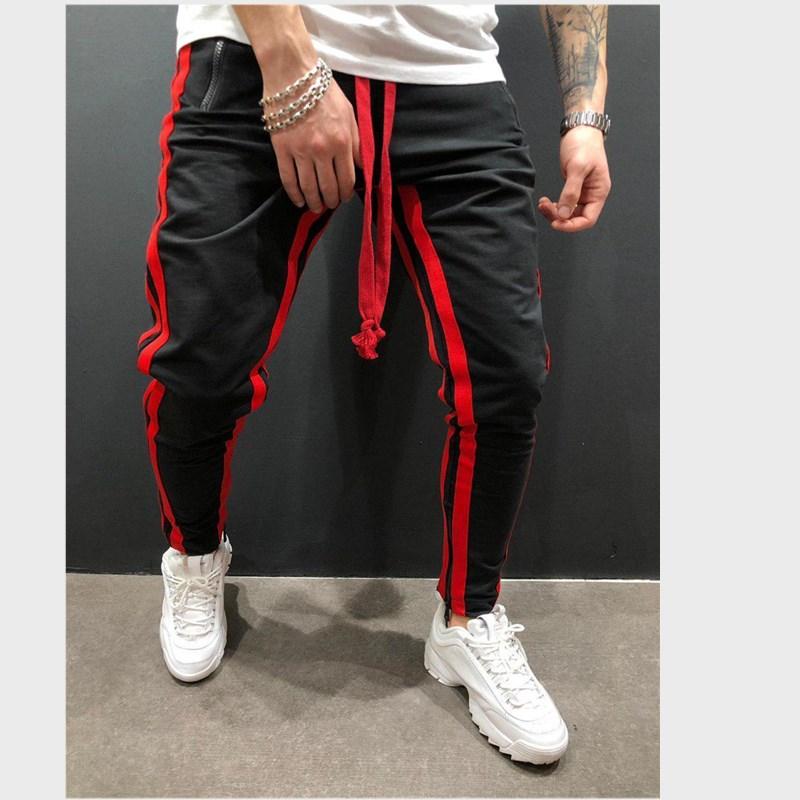 

New Men Joggers Brand Male Trousers Casual Pants Sweatpants Jogger Grey Casual Elastic Cotton Gyms Fitness Brand Logo Sweatpants, Red black