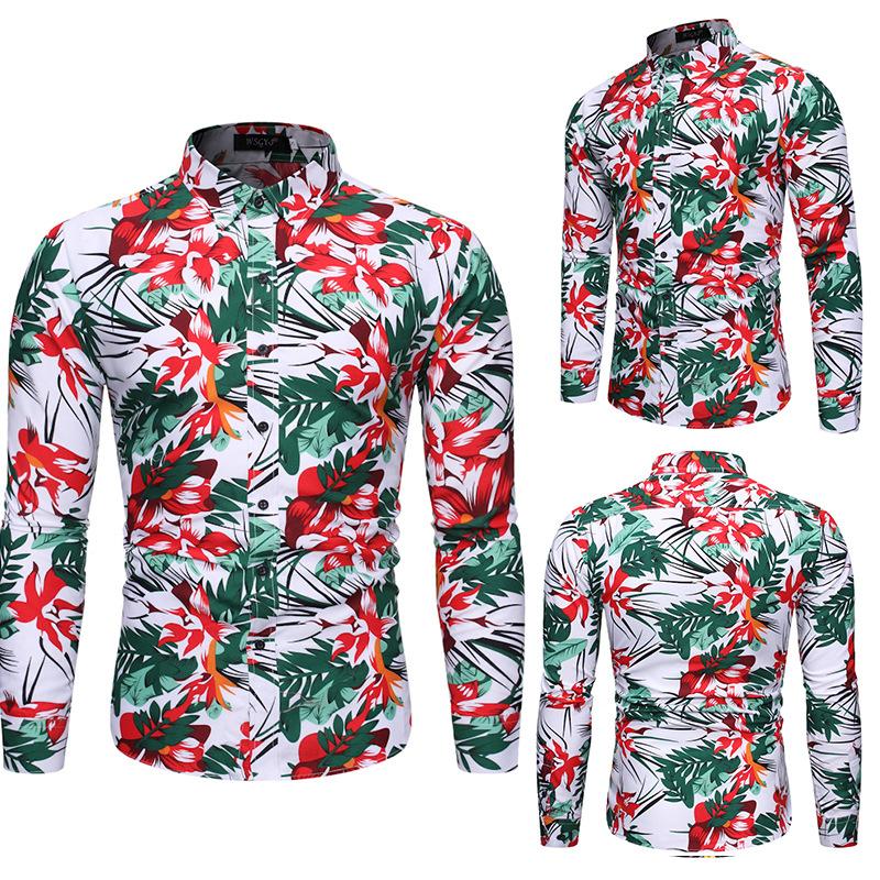 

Men' brand new creative personality fashion leisure business long sleeve slim shirt Hawaiian shirt men shirts streetwear, Picture color