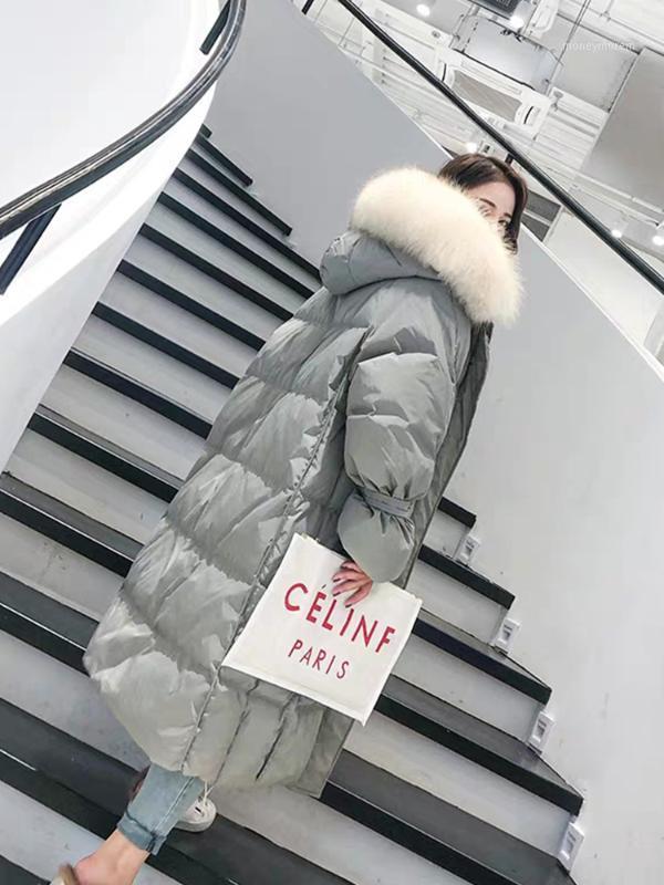 

Women' Down Jacket Woman Cloth 2020 Korean White Duck Down Coat Female Luxury Faux Fur Hooded X-Long Parkas Women Coats 011, Black