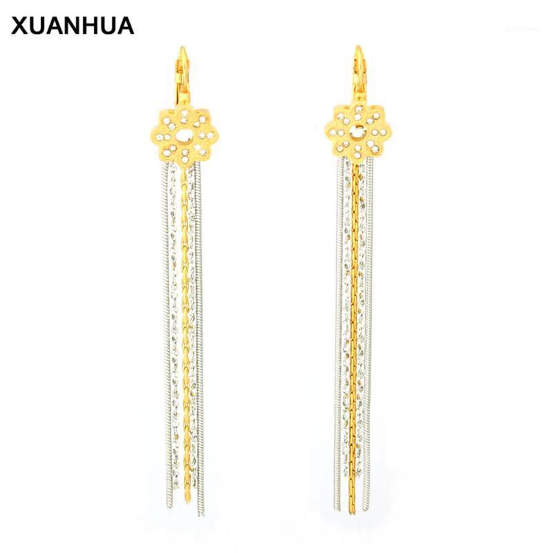 

XUANHUA Drop Earrings For Women Long Earrings Tassels Stainless Steel Fashion Jewelry Flower With Stones 20201