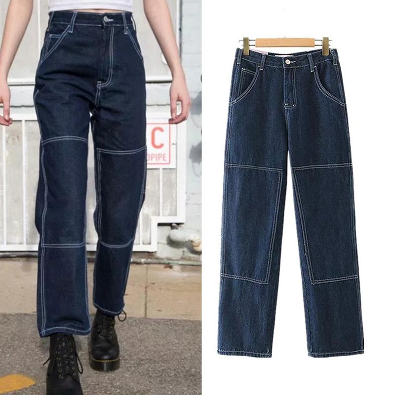 

Autumn Vintage Boyfriend Jeans Women Mom High Waist Brandy Jeans Casual Wide Leg Black Korean Denim Pants Streetwear, Blue