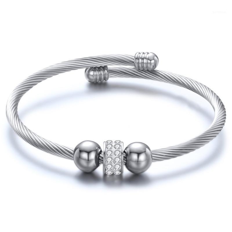 

New Fashion Stainless Steel CZ Beads Bracelet For Women Macroporous beads DIY Handmade stainless steel bracelet Adjustable Gift1