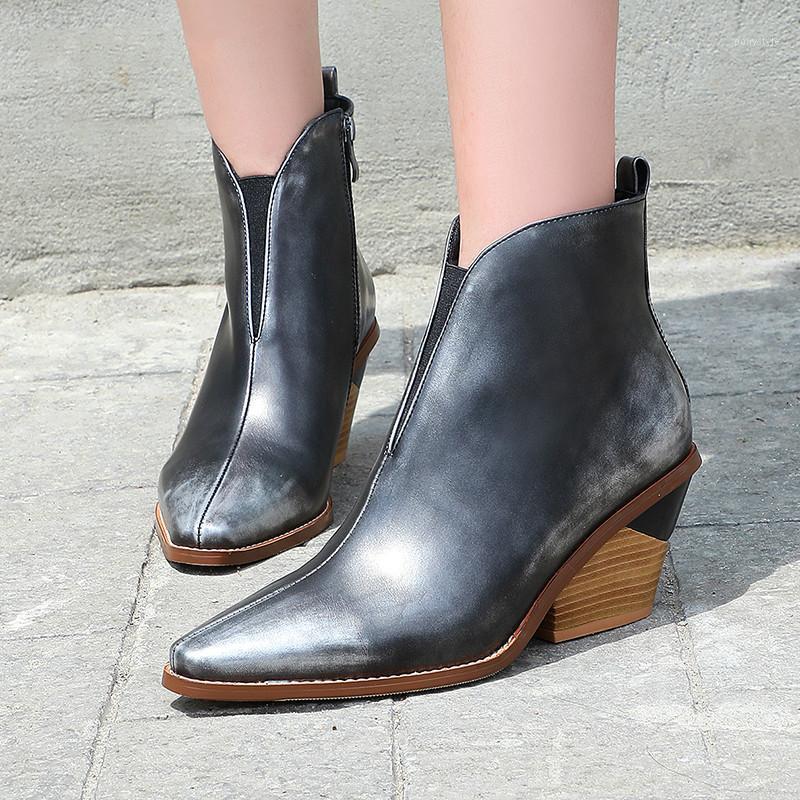 

Ankle Boots for Women 2021 Autumn Winter Western Cowboy Boots Women Slip on Wedge High Heel Brown Black Suede Shoes Botas1, Wine red