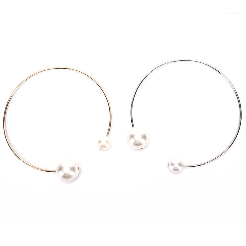 

QrhYK Double Simulated Pearl Adjustable Open Choker Necklace Circle Round Cuff Statement Jewelry1