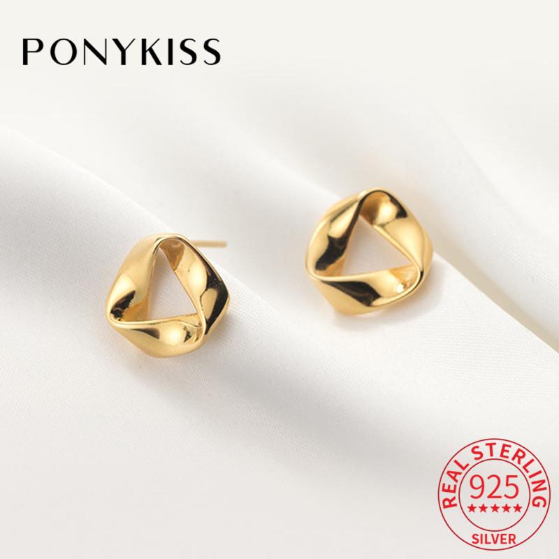 

Stud PONYKISS Classic 925 Sterling Silver Geometry Glossy Hollow Earrings For Women Party Delicate Fine Jewelry Accessory