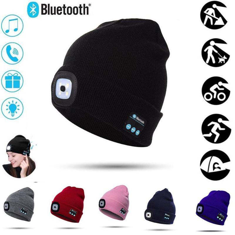 

Winter Knitted Beanie Hat With Light Earphone Bluetooth Luminous Music Mountaineering Handfree Headphone Outdoor Hat Light A9G0