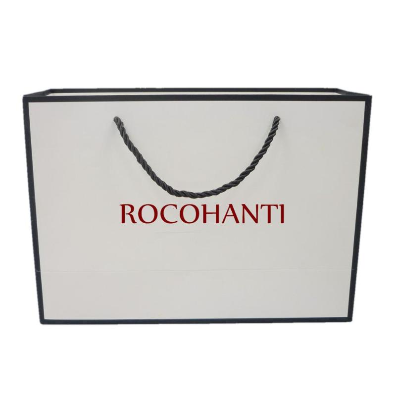 

100X Customised Logo Printed White Paperboard Black Frame Paper Gift Bag With Thick 3 Strands Rope Handle