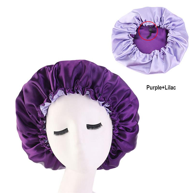 

New Reversible Satin Bonnet Double Layer Adjustable Size Sleep Night Silk Cap Head Cover Bonnet Hat For Muslim Women Hair Care