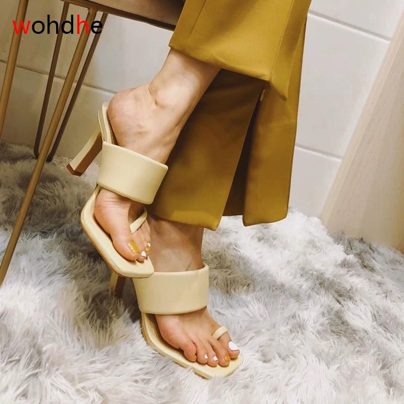 

wohdhe Elegant Women Pumps Thin Heels Slippers Pu Leather Clip Toe Flip Flops Women Sandals Platform Beige Big Size