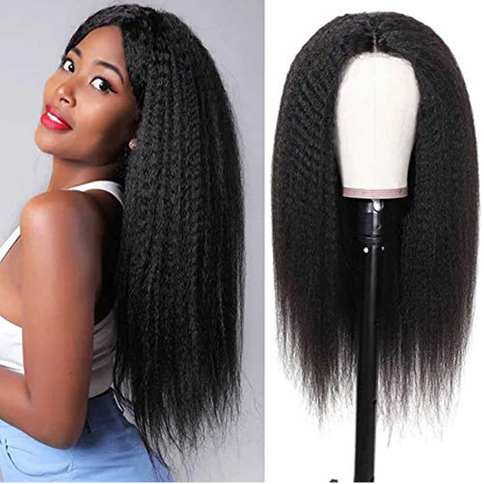 

Yaki Kinky Straight Human Hair Wig Brazilian Hair Remy 13*4 Lace Frontal Wig Pre Plucked Glueless For Black Women 150%, As pic