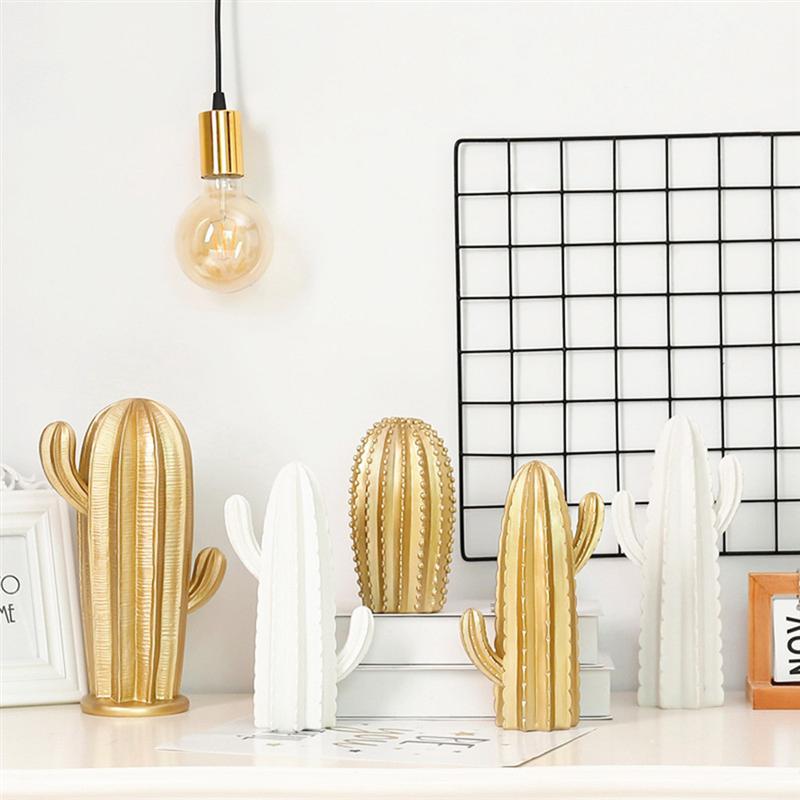 

Nordic Modern Home Decor Golden White Cactus Display Ornaments Figurines Statue Creative Wine Cabinet Window Display Props A3