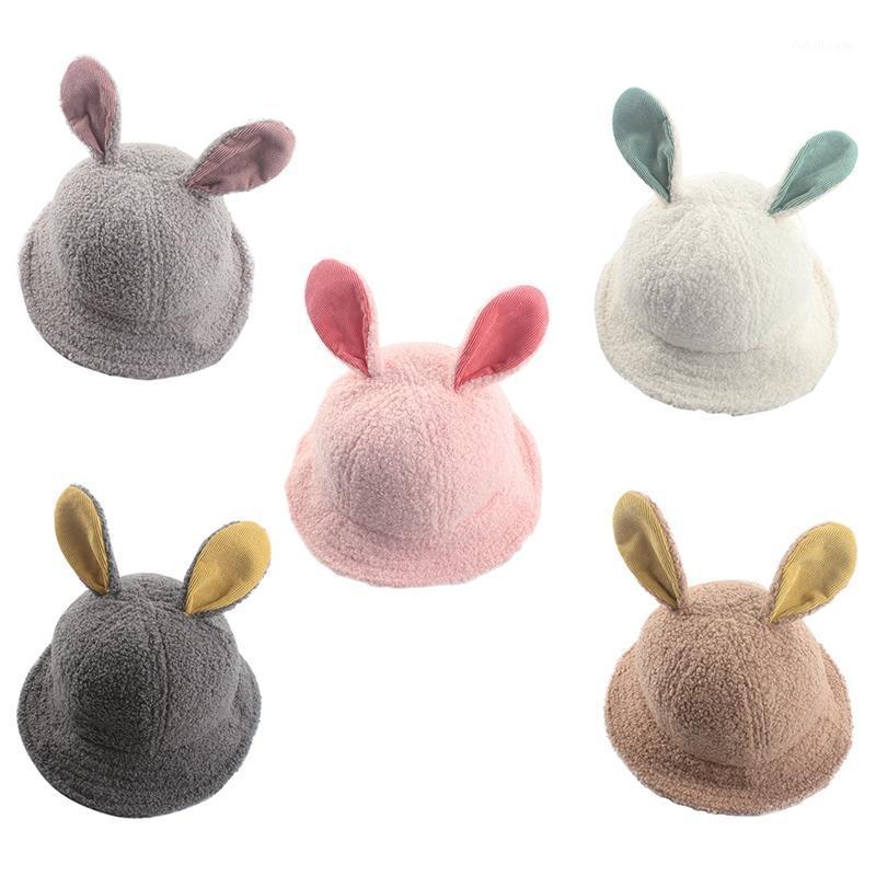 

Warm Autumn Baby Girls Hat Toddler Solid Print Bucket Hats With Ear Design Caps Reversible Sun Headwear1, Qh