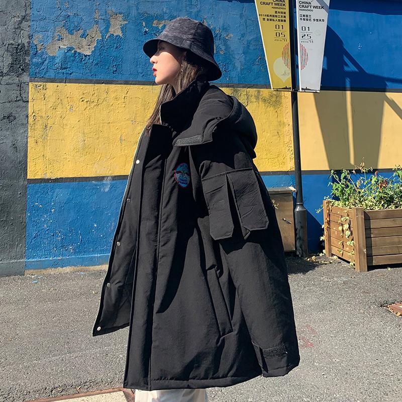 

University Couple Padded Coat for Women Winter Clothes Korean Fashion Hooded Jacket Ladies Oversized Harajuku Fashion Streetwear, Black