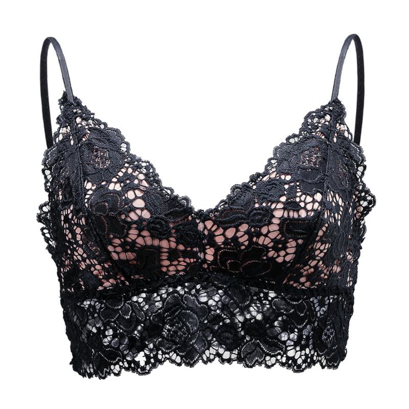

Deep V Lace French Style Bra Wireless Bralette Adjustable Strap Thin Underwear Sexy Lingerie Soft Female Triangle Lace Bra Women, Black