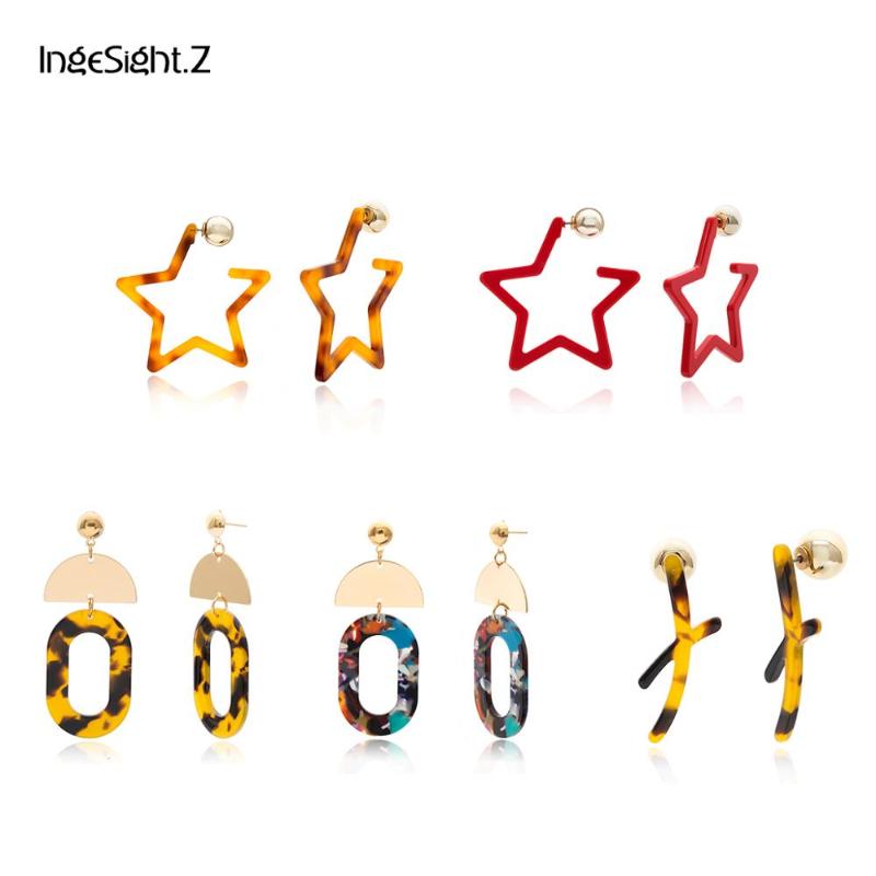 

IngeSight.Z Tortoise Leopard Acrylic Acetic Acid Drop Earrings Statement Geometric Star Resin Dangle Earrings for Women Jewelry