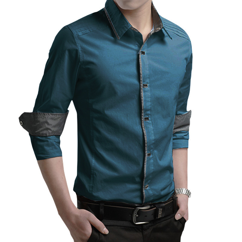

2021 New Men Fashion Men's Autumn Casual Shirts Slim Button Long Sleeve Shirt Top Blouse 4xl D7md, Lake blue