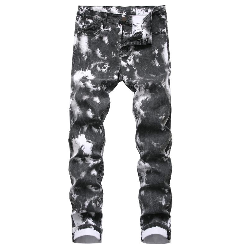 

Ropa Fashion Men's Jeans Stretch Slim Fit Jet Black Trousers Street Casual Men Tie Dye Skinny Denim Punk Pants Vaqueros Hombre, 813-3