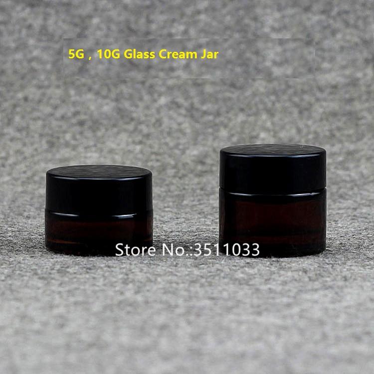 

5g 10g Dark Brown Glass Cosmetics Bottle Container Jars Small Refillable Amber Glass Cream Bottle Eye Cream Jar Black Lid