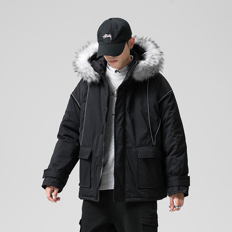 

2020 New Fashion Reflective Hooded Windbreaker Men's Winter Jacket Thick Warm Parka Coat Plus Size -5XL, Black