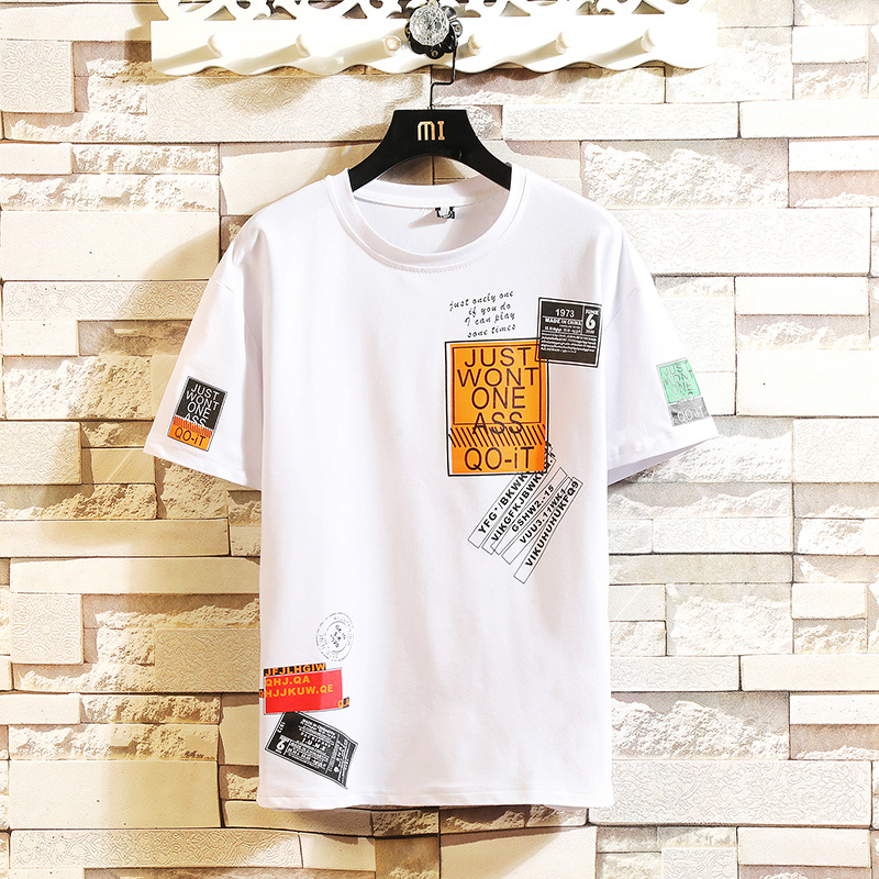 

2021 New Fashion Men Shirt Summer Letter Printed Short-sleeved O-neck Casual Hip Hop Harajuku Streetwear Top Tee Mens t Shirts 95vt, Black