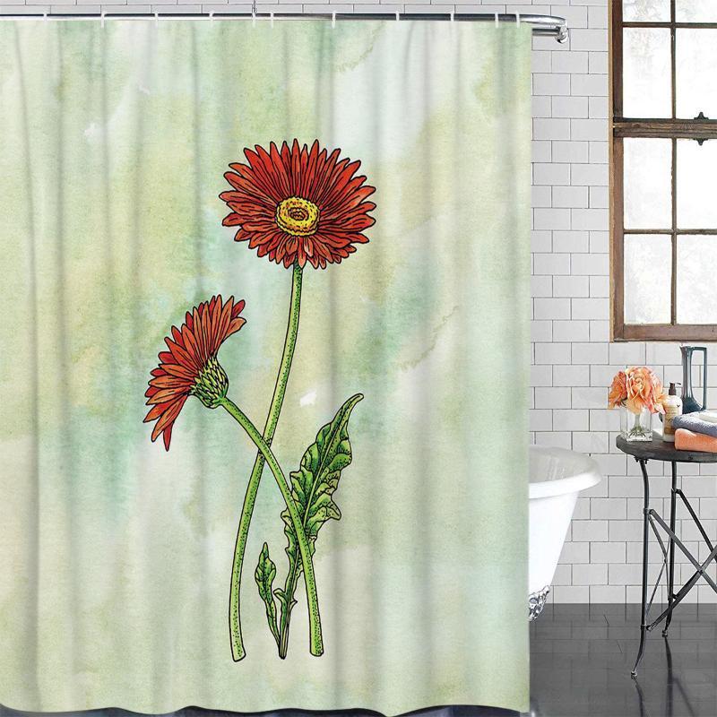 

Modern Curtain Red Flower Watercolor Printed Bathroom Shower Curtain Bathroom Decor Waterproof Fabric Shower1
