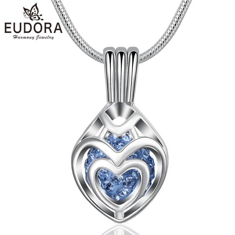 

Eudora Heart to Heart Cage Pendant Necklace with Crystal Necklace for Women Girls Fashion Jewelry Anniversary Gift High Quality