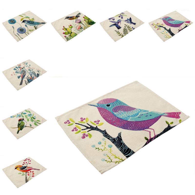 

42*32cm Colorful Bird Print Placemat Table Mat Anti-scalding Pad DIY Kitchen Decoration Dining Accessories Home Textile1