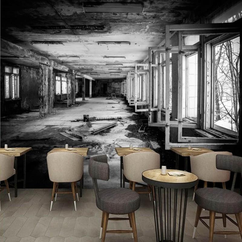 

Dropship Photo Wallpaper Modern Personality Nostalgic Retro Factory Black White Graffiti Mural Lobby Living Room Studio, As pic