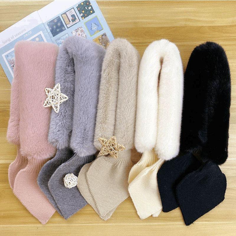 

Autumn and winter new warm and windproof stitching plush scarf Korean fashion sweet scarf warm thick plush