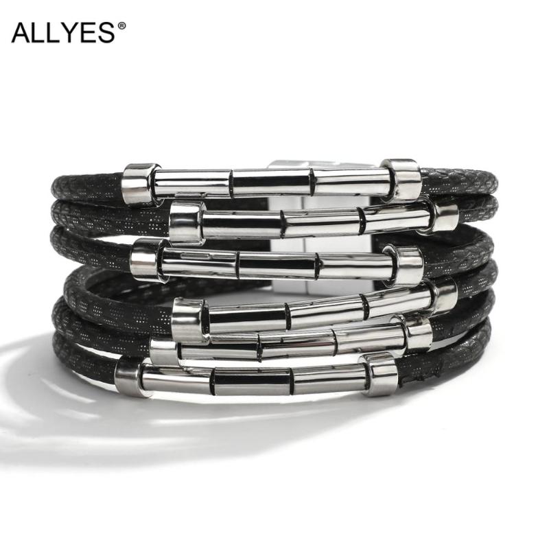 

Tennis ALLYES Multilayer Genuine Leather Bracelets For Women Metal Accessories Magnetic Clasp Wrap Bracelet Boho Jewelry