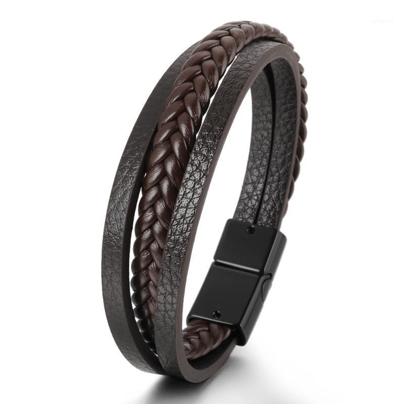 

Charm Bracelets Men Braided Multilayer Leather Bracelet Magnetic Button Bangle Birthday Gift Punk Style 20211