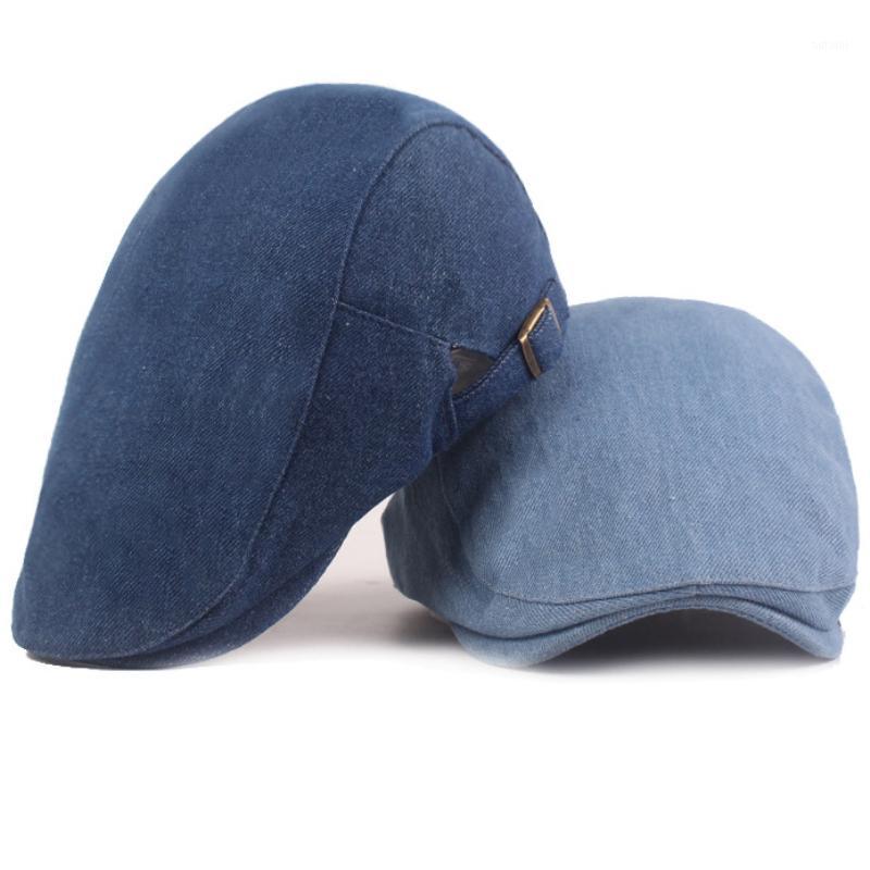 

HT3174 Beret Cap Men Women Cotton Denim Berets for Men Women Artist Painter Beret Hat Adjustable Ivy Newsboy Gastby Flat Cap1, Light blue