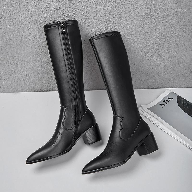 

SKLFGXZY Winter New style Genuine leather Knee-high boots Women boots Stretch Female warm pointed Women shoes1, Beige