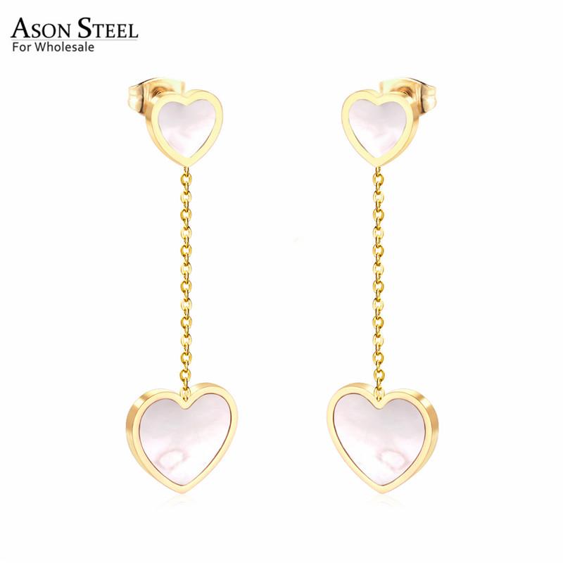 

Dangle & Chandelier ASONSTEEL Korean Style Statement Drop Earrings Shell Heart Earring Stainless Steel Jewelry For Women Femme Party Gift